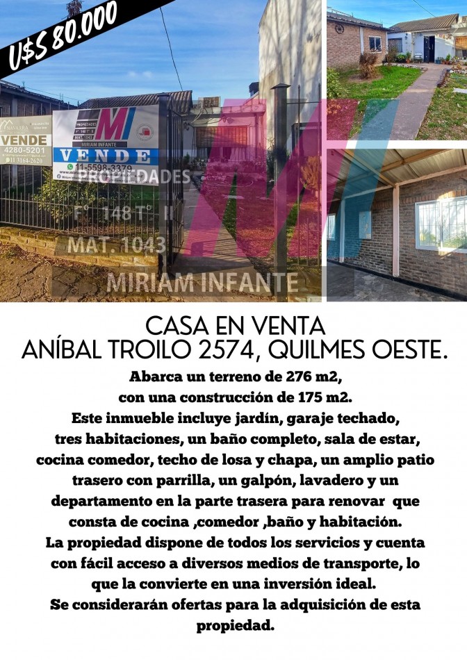 Casa en venta Quilmes Oeste , precio a conversar