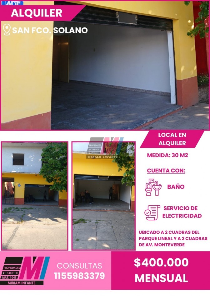 Local Comercial de 30 m² - Excelente Ubicacion en San Francisco Solano