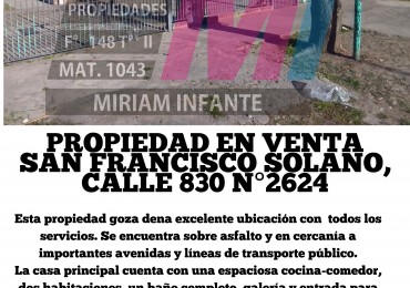 Casa en venta San Francisco Solano 880